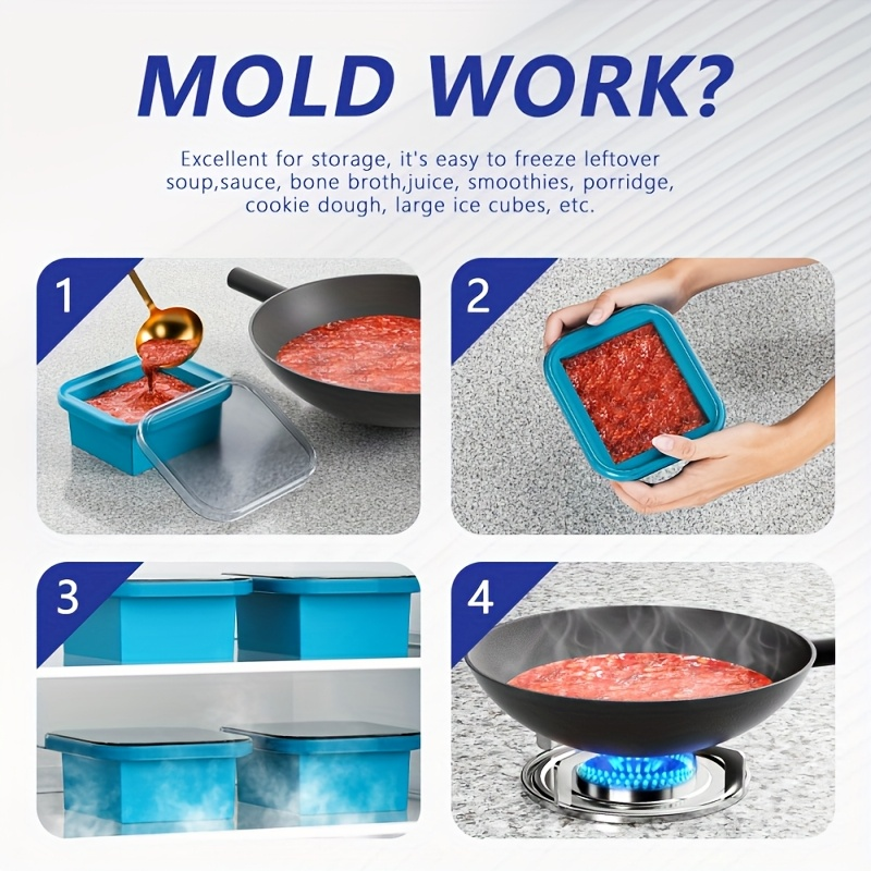 Silicone Freezer Box with Lid 500ml Meal Prep Container Reusable Soup Freezing Molds for Storing Soup, Broth, Sauce Back to School