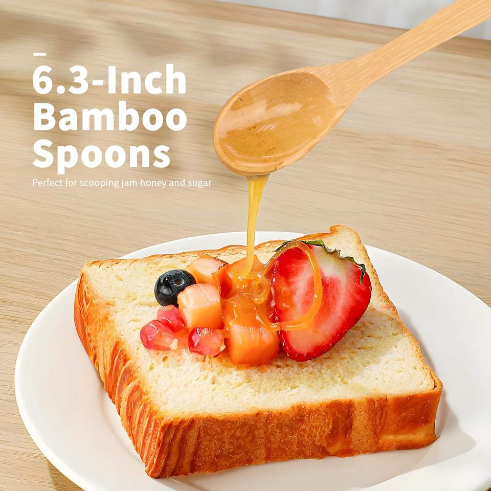 Modern Bamboo Long Handle Spoon Cutlery Set Heat-Resistant Kitchenware for Party for Honey/Coffee/Coconut Oil Soup More