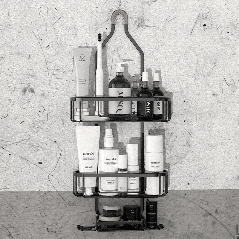 Aluminum Wall Self-Adhesive Shelves Bathroom Organizer Rack with Hooks