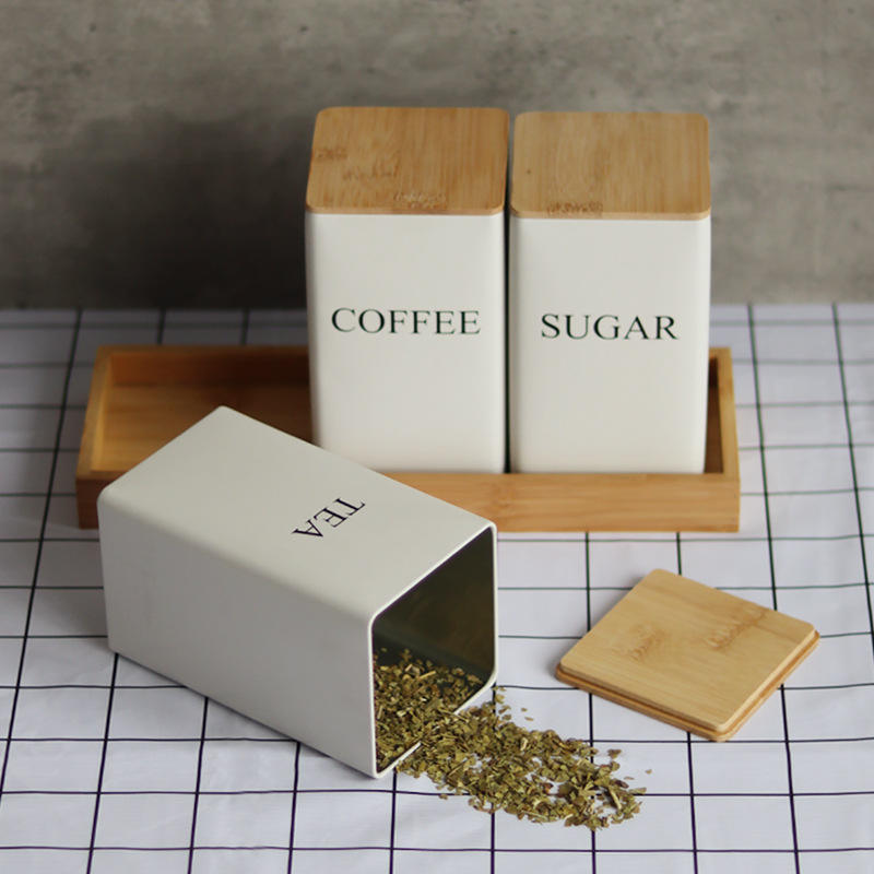 Metal Tea, Coffee, and Sugar Canister Set - Kitchen Countertop Organizer