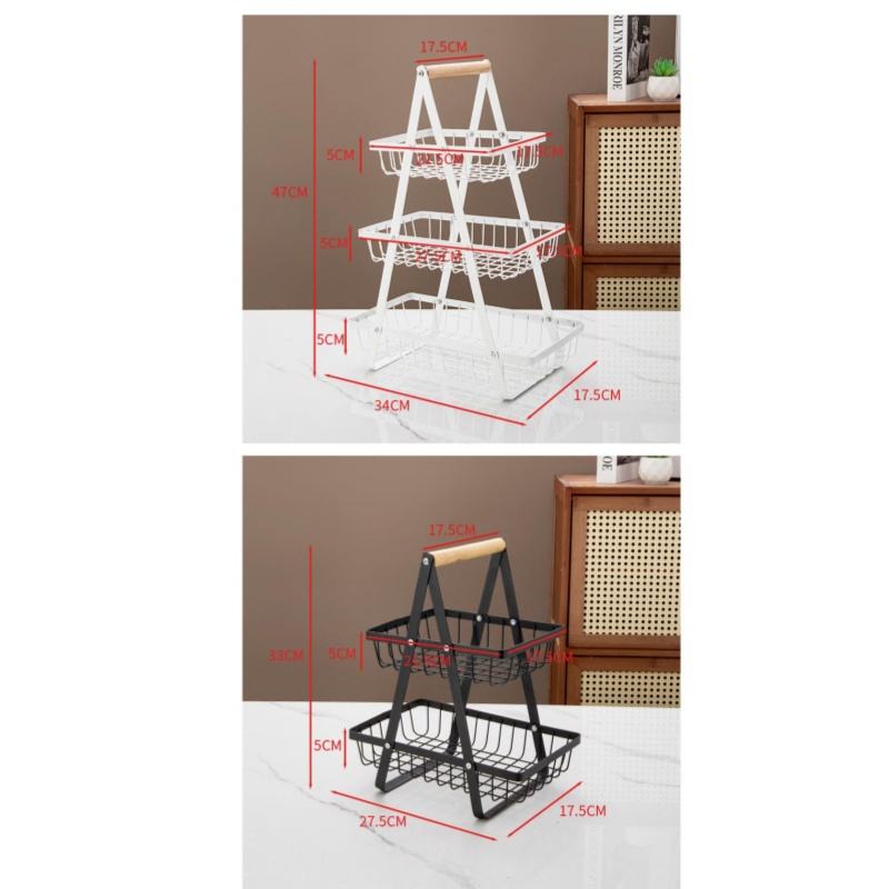 2/3 Tier Kitchen Storage Rack Metal Portable Metal Storage Shelf Detachable Multi-layer Fruit Holder Kitchen Fruit Basket