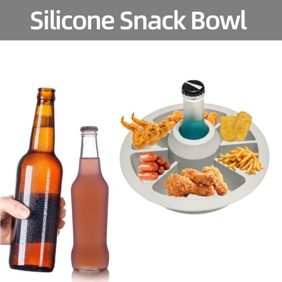 Multipurpose Silicone Snack Box with 6 Separate Compartments and Cup Bowl Holder