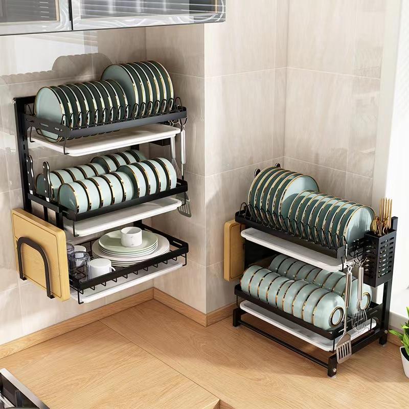 Double Tier Stainless Steel Plastic Hanging Dish Storage Cabinet Kitchen Dish Drainer