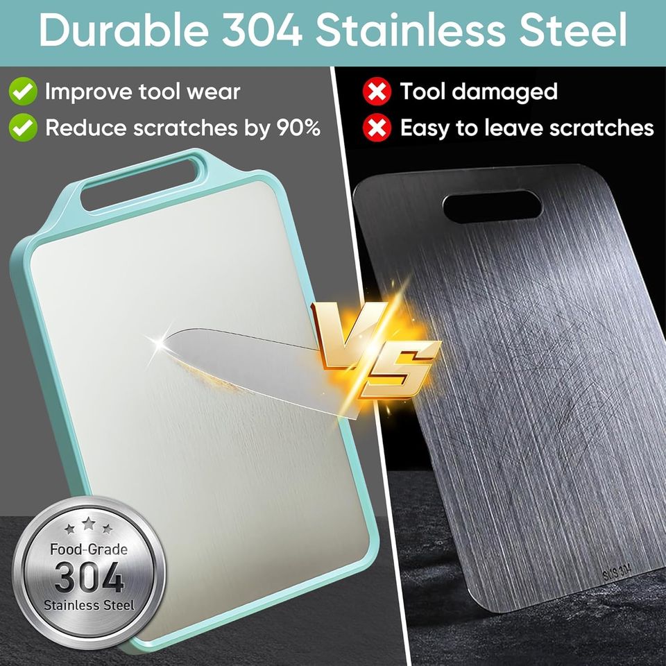 Double-Sided Stainless Steel Cutting Board – Thawing Fruit, Mold-Resistant, Antibacterial, for Kitchen & Dorm
