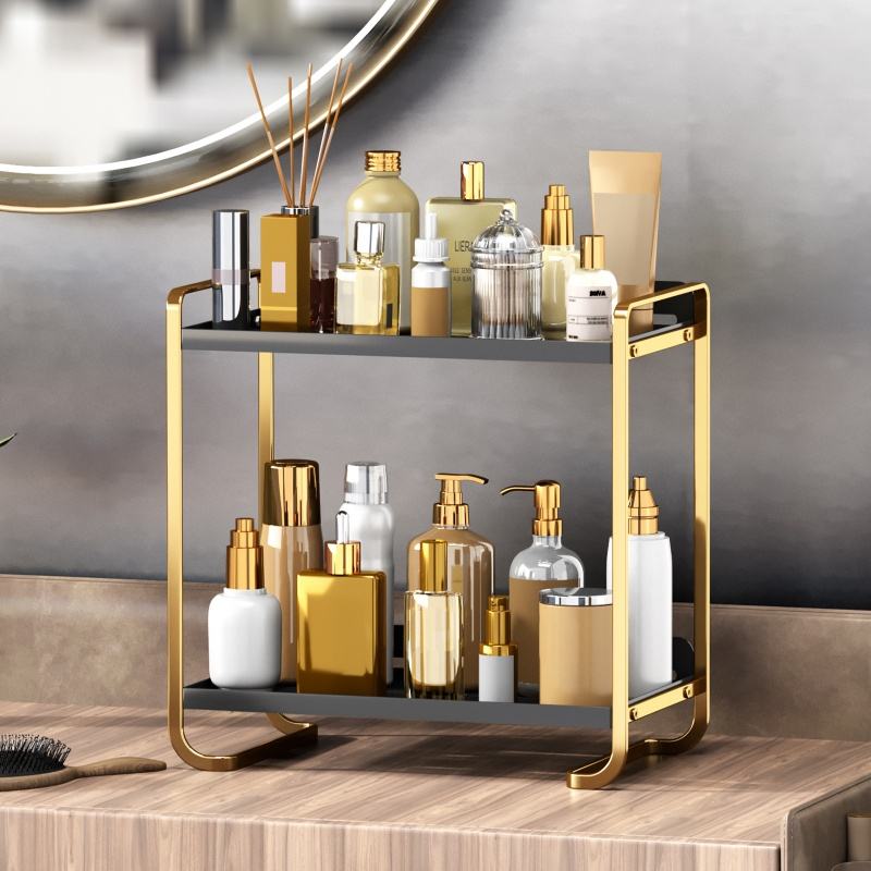 Double-Layer Metal Storage Shelf for Cosmetics and Kitchen