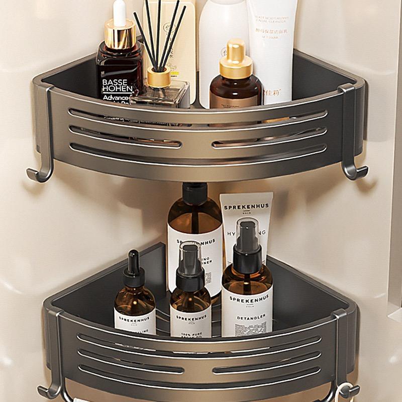 Stainless Steel Bathroom Corner Shelf with Hooks & Toothpaste Holder