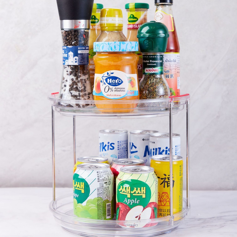360° Rotating Plastic Kitchen Turntable Organizer with 2 Layers