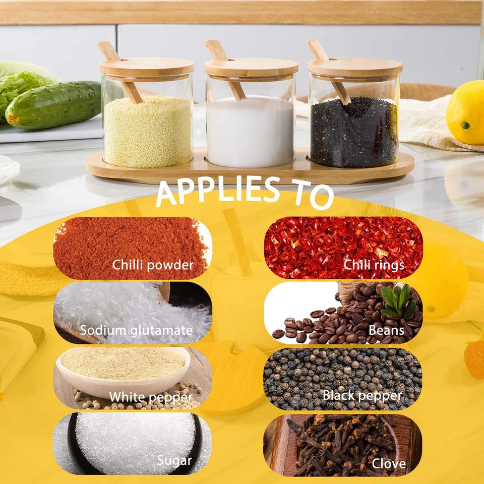 Spice Glass Kitchen Set with Lid Salt and Pepper Containers Food Storage Box with Spoons