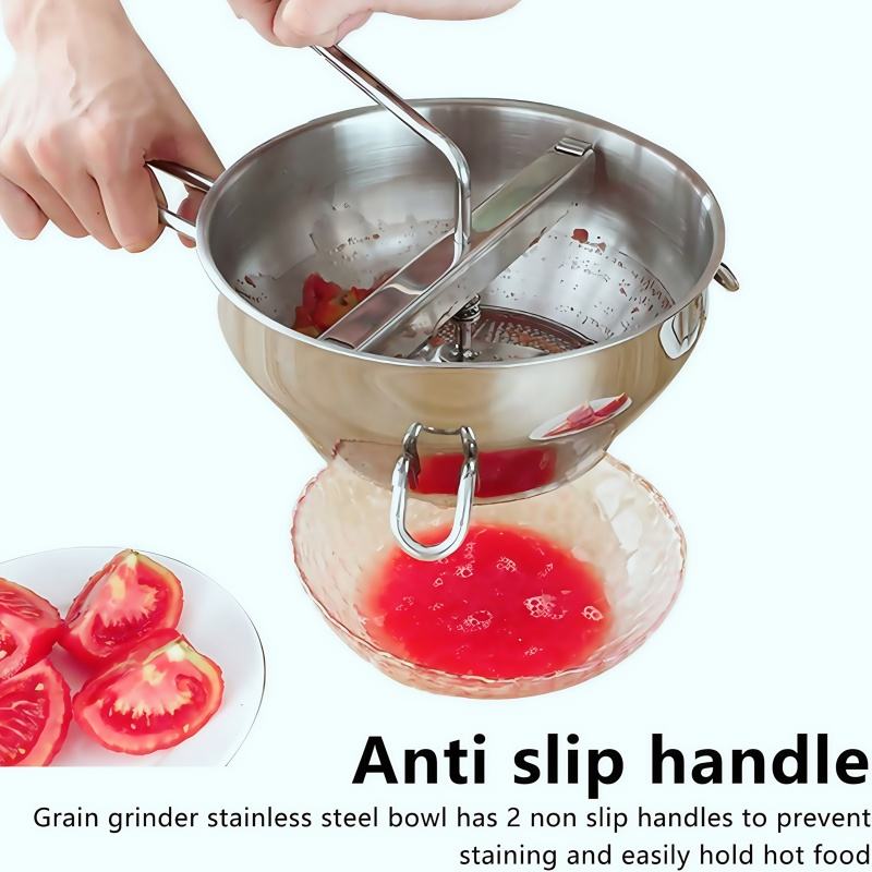 Stainless Steel Kitchen Tool: Manual Chopper for Fruit, Tomato Sauce, Mashed Potatoes with 3 Grinding Discs for Soups, Vegetables, and Canning