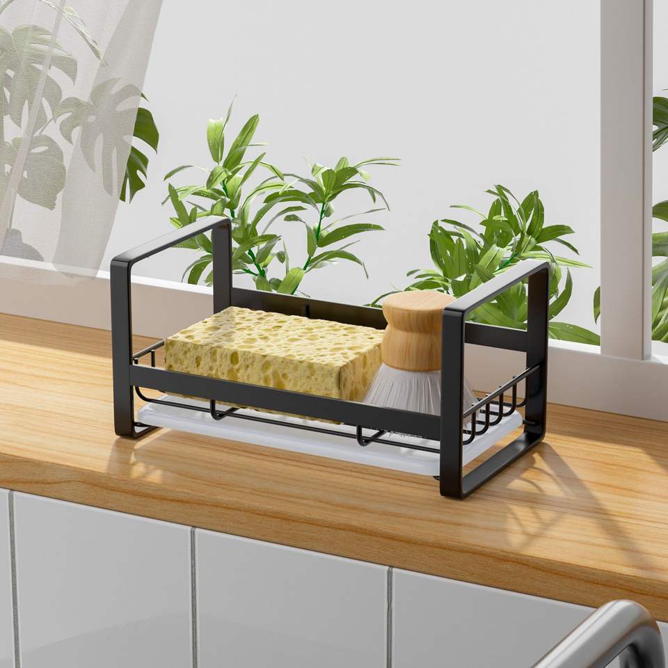 Stainless Steel Black Metal Kitchen Sink Caddy Hardware Organizer with Drain Pan