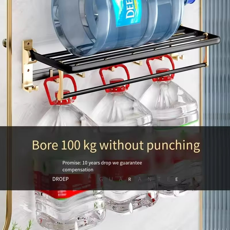 9-Piece Aluminum Folding Storage Rack Hardware Set in Black and Gold Towel Holder Shelf Bathroom Shelves