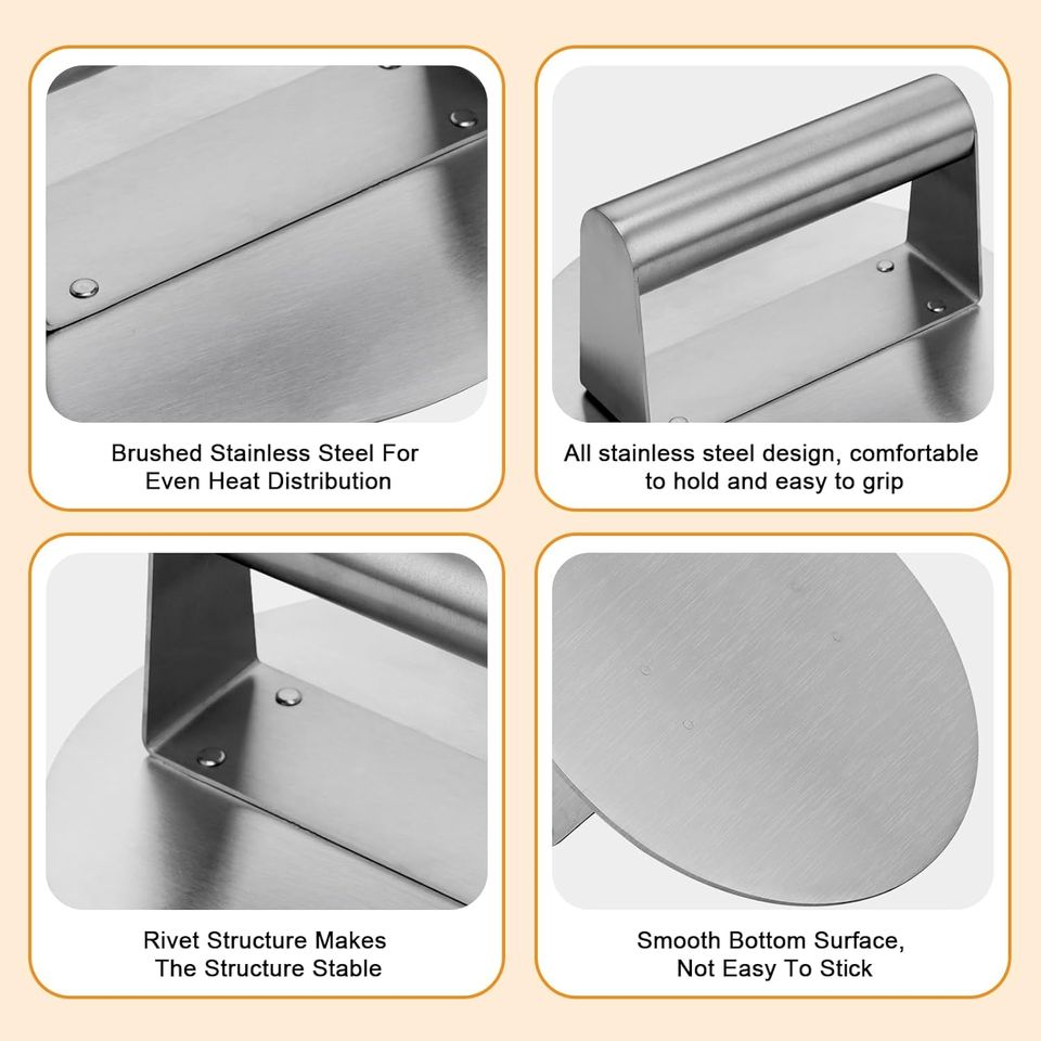 Stainless Steel High-Performance Hamburger Press for Flat Top Grills - Meat and Poultry Tool