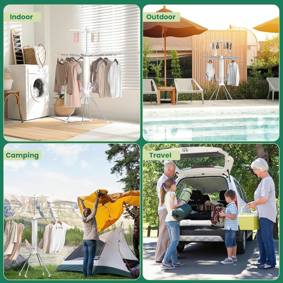 Collapsible Laundry Drying Rack with Adjustable Shelves and Rust-Resistant Carbon Steel Construction