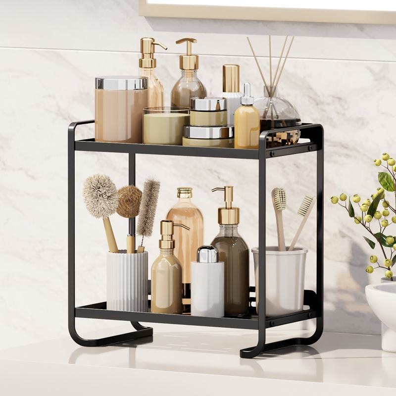 Double-Layer Metal Storage Shelf for Cosmetics and Kitchen