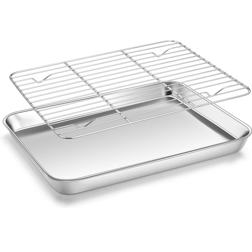 Rectangular Stainless Steel Frying Sieve with Tray Set Environmentally Friendly Metal Sieve for Kitchen Oil and Fruit Frying