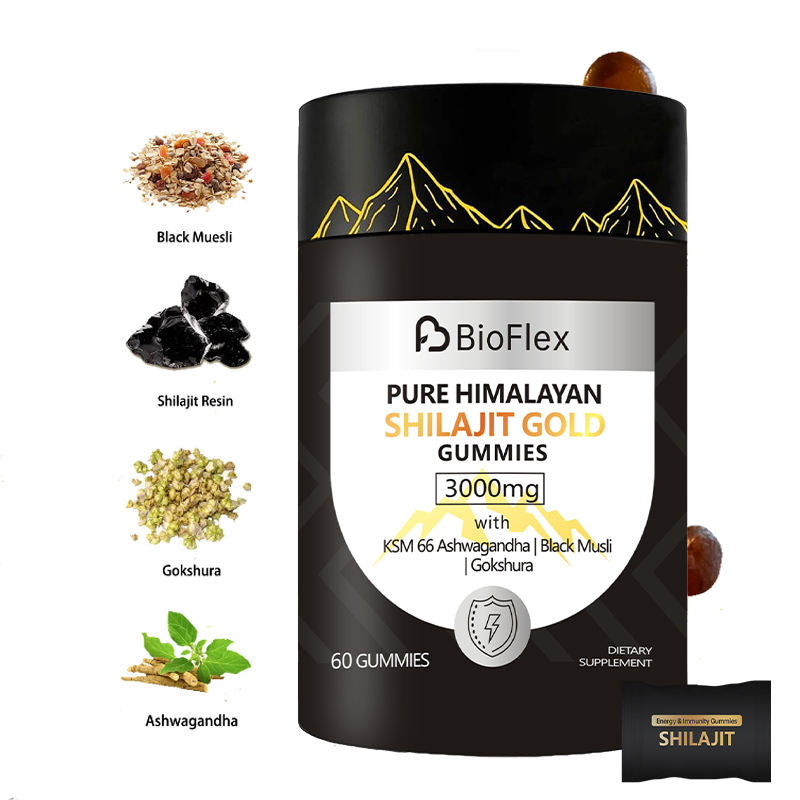 Premium 3-in-1 Shilajit Gummy Supplement Private Label, Pure 3000mg Himalayan Organic Shilajit Ashwagandha Gold Gummies in High-Quality