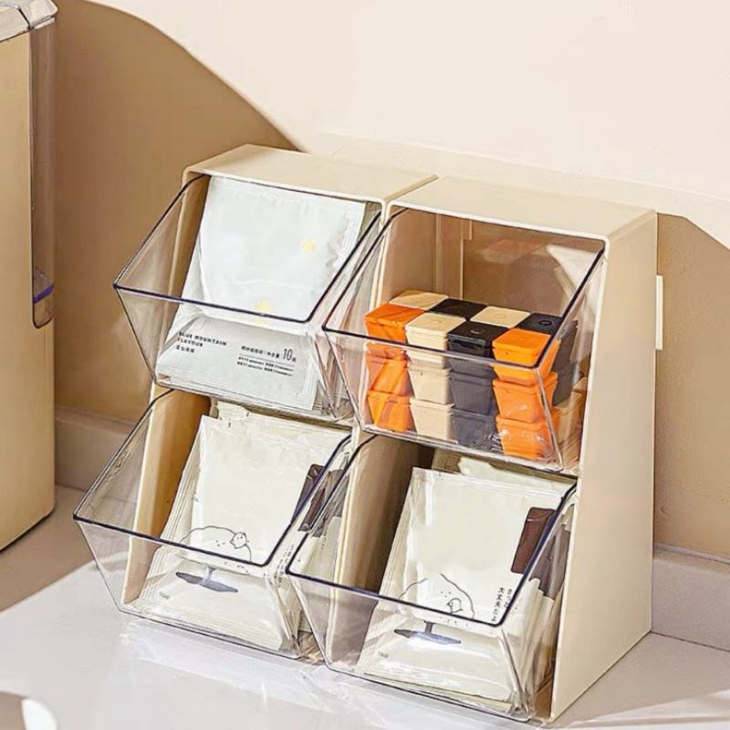 Modern Two-Tier Square Multi-Purpose Plastic PP Organizer for Tea Bags, Coffee Capsules, Instant Coffee at Home
