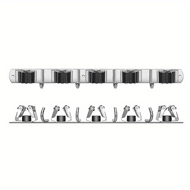 4 Halterungen mit 5 Haken, silberner Besenhalter, Mopphalter, Garten- und Küchenwerkzeug-Organizer, Wandmontage