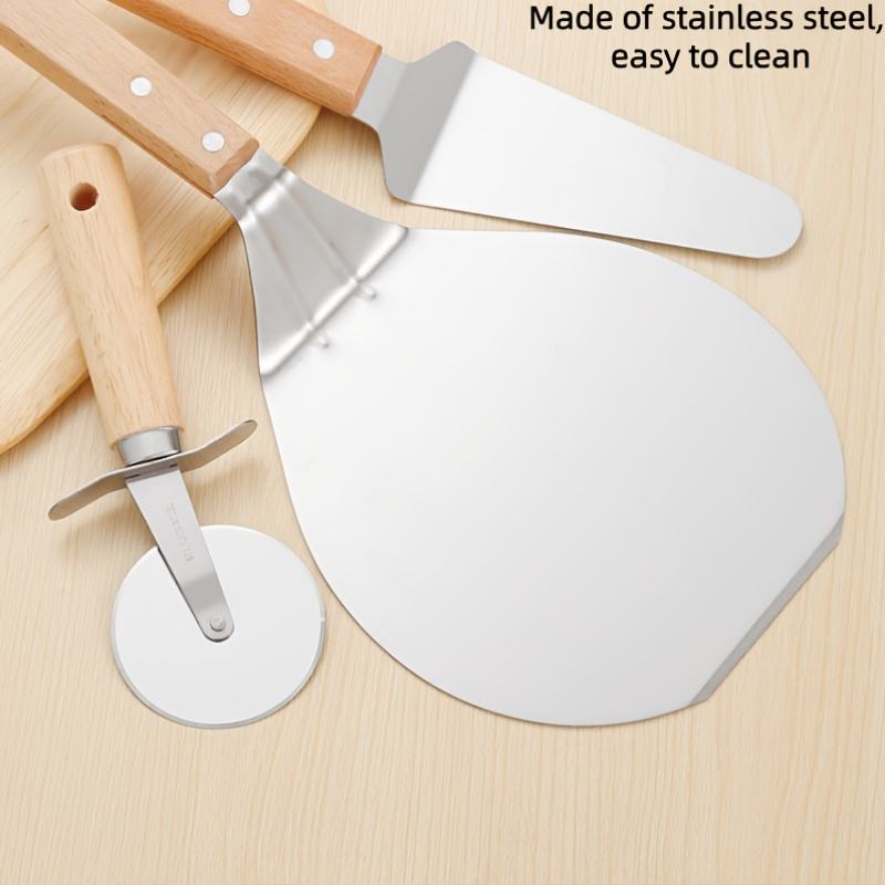 3-Piece Sustainable Stainless Steel Pizza Cutter Set with Wooden Handle