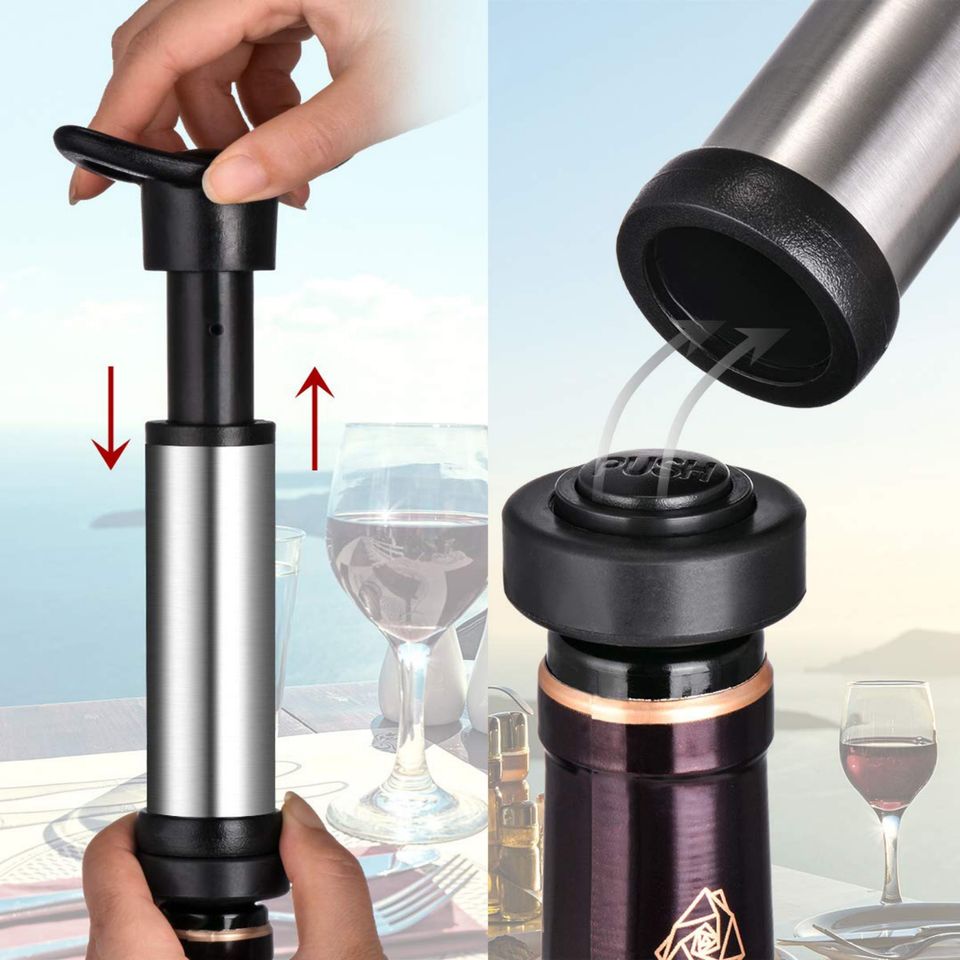 Reusable Wine Pump Topper Set with Leak-Free Joystick Air Bottle Sealers and Vacuum Wine Topper - Unique Gift Set