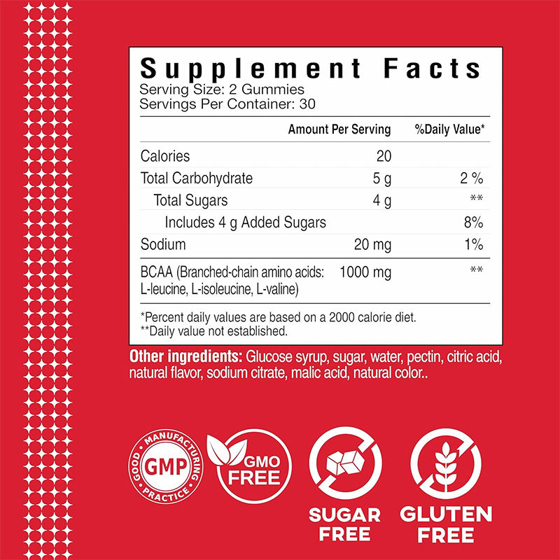 BioFlex China Manufacturer Logo Amino Acid BCAA Gummies 1000mg Muscle Regeneration Supplement