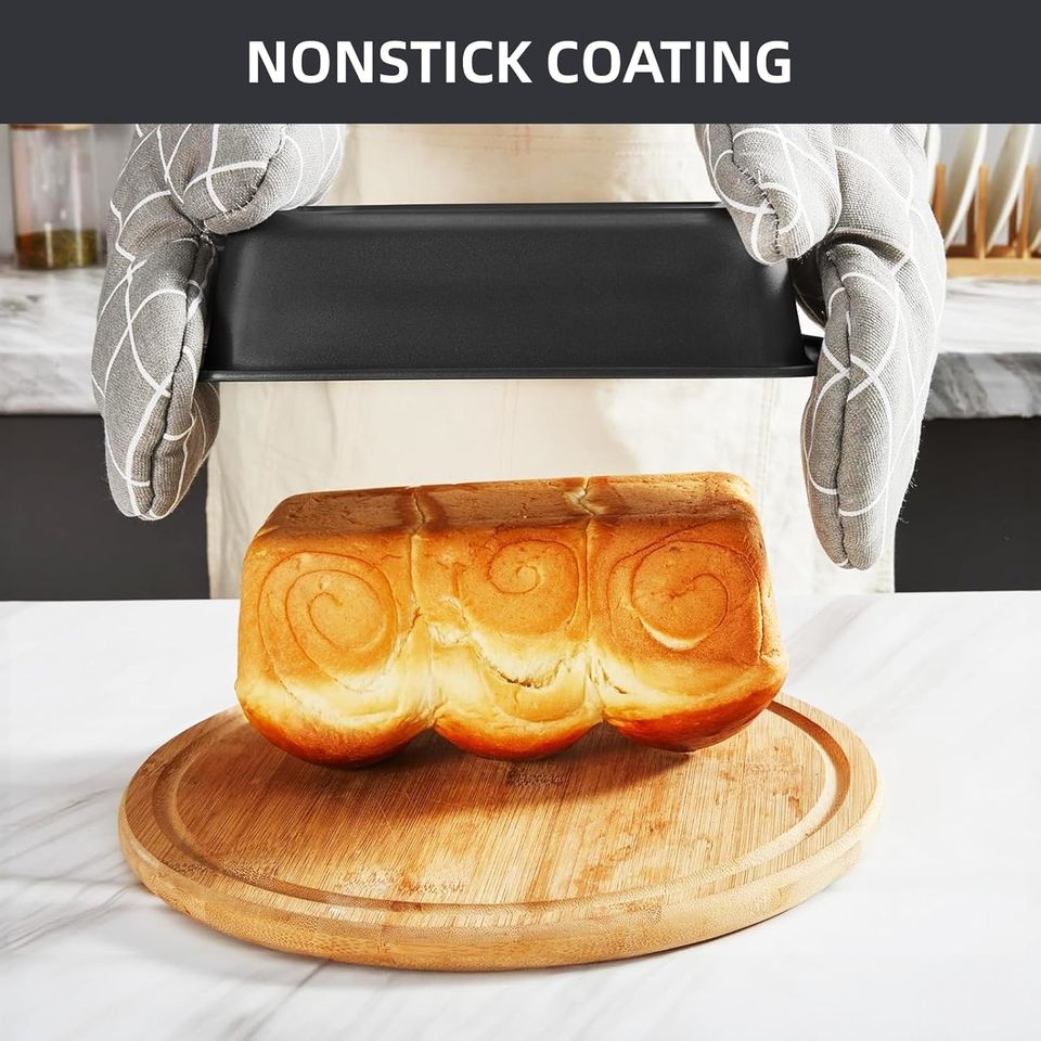 6-Piece Carbon Steel Non-Stick Baking Set with Parchment Paper, Cooling Rack, and Baking Pans for Cakes and Loaves