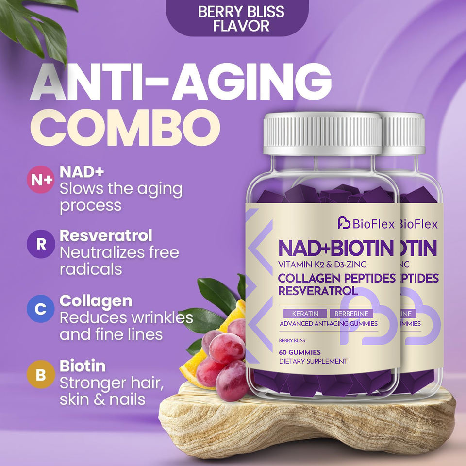BioFlex NAD Biotin Collagen Resveratrol Gummy Supplements
