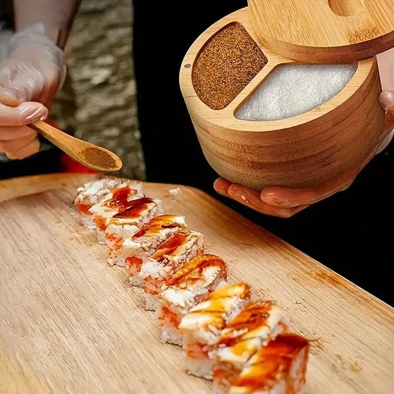 Hot Sale 3 Grid Rotating Wooden Kitchen Spice Boxes Magnetic Spice Containers Spice Storage Box Glass