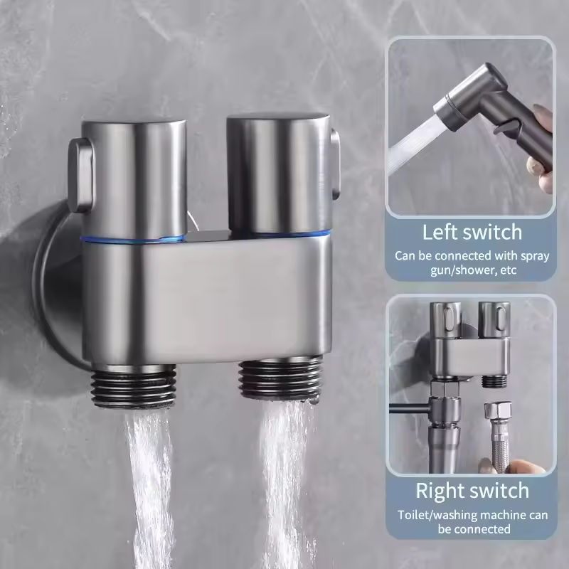 Gray Stainless Steel Bathroom Bidet Spray Set with Adjustable Water Pressure Nozzle
