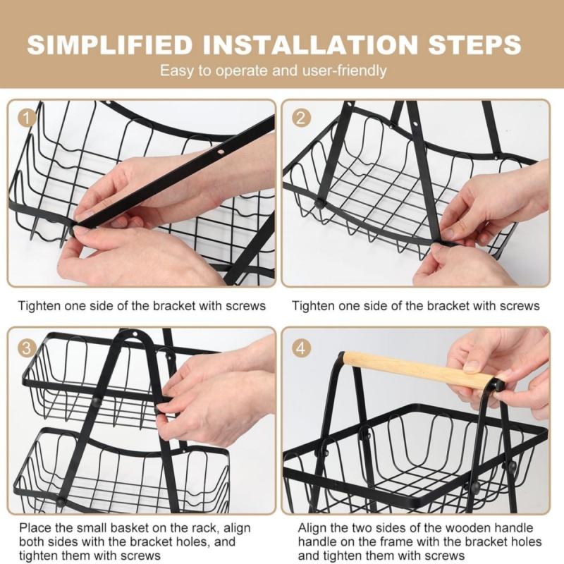 2 Tier Portable Metal Kitchen Shelf with Detachable Fruit Holder