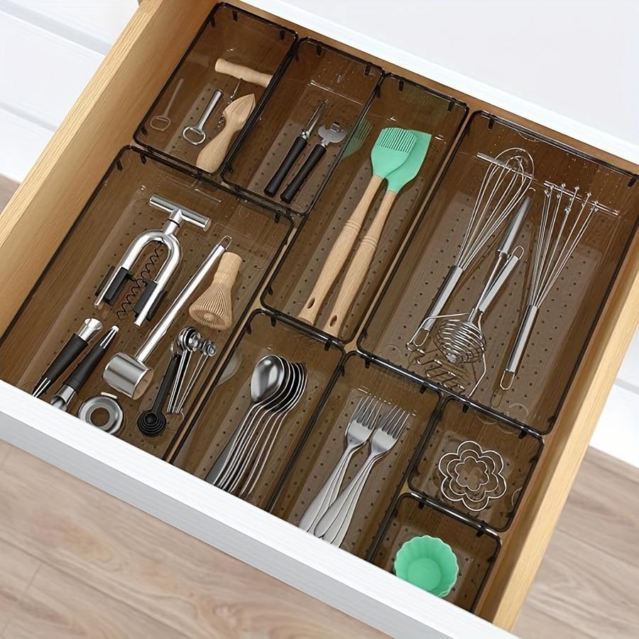 Stackable Clear Acrylic Kitchen Accessory Plastic Drawer Organizer Set of 4 Different Sizes for Cosmetics and Jewelry