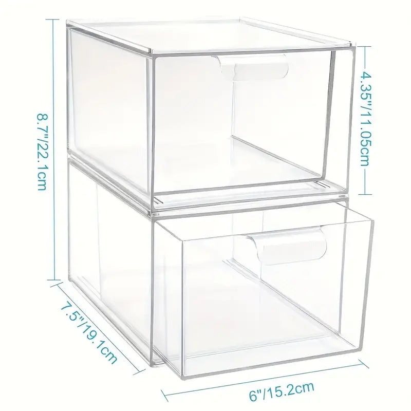 Stackable Clear Plastic Drawer Organizer for Bathroom/Kitchen/Sink Area, Multipurpose Cosmetic Organizer with Drawer
