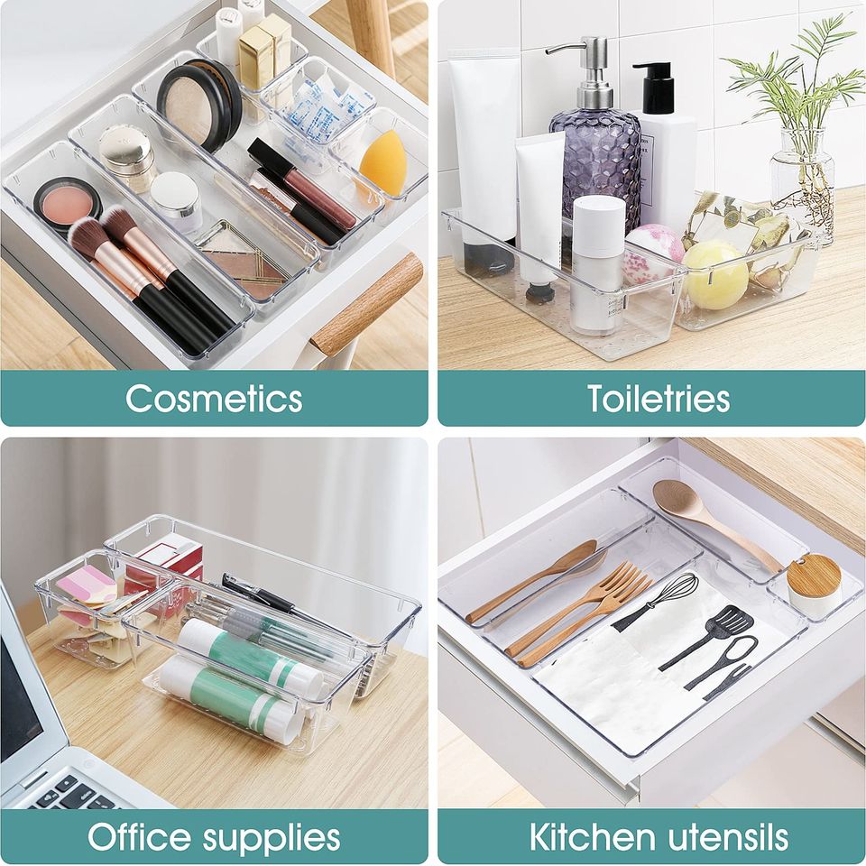 Multifunctional Plastic Drawer Organizer Set for Kitchen, Office, Dresser, and Bathroom Storage