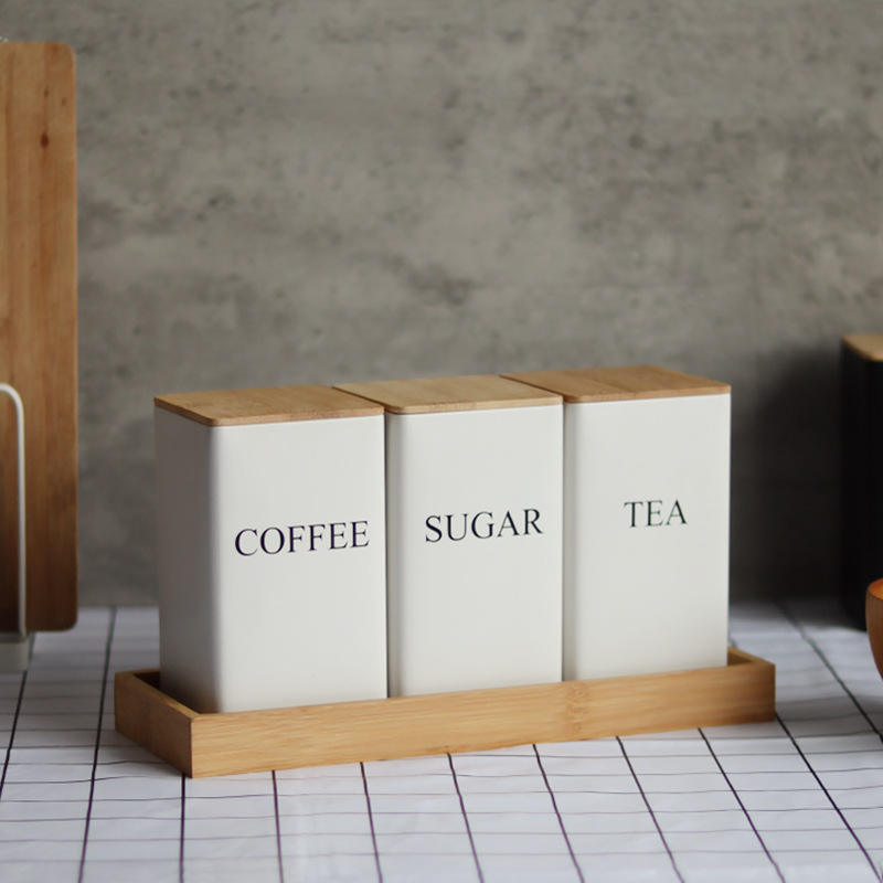 Metal Tea, Coffee, and Sugar Canister Set - Kitchen Countertop Organizer