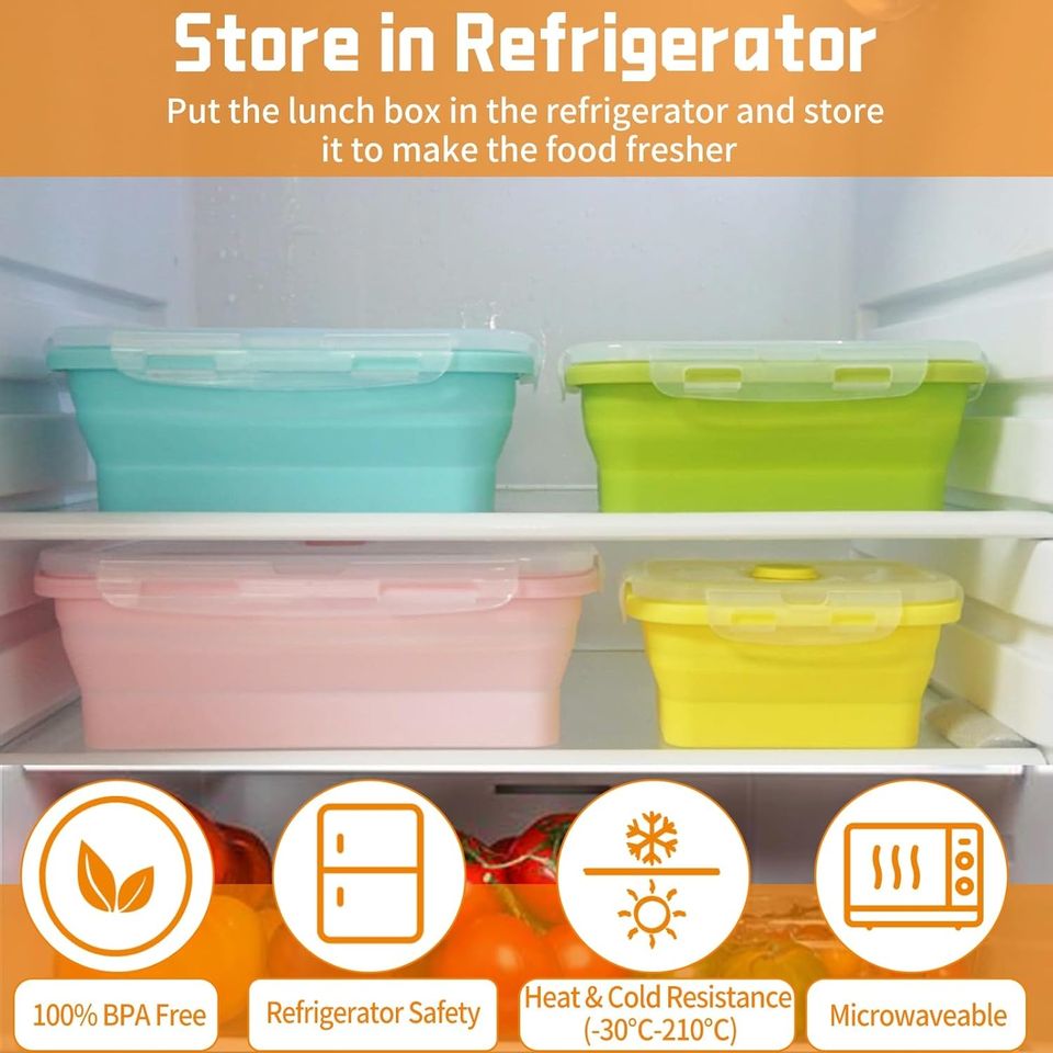 Collapsible Silicone Lunchbox - Food-Grade BPA-Free Container with Lid
