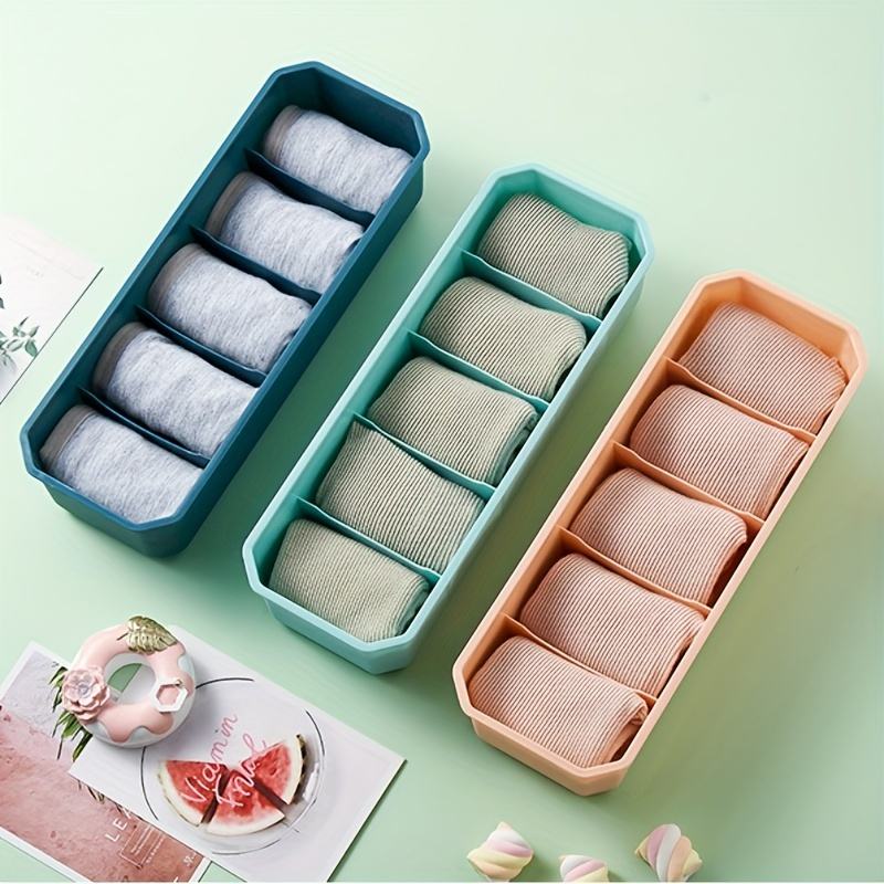 Multi-Compartment Sock Storage Box Space-Saving Plastic Underwear Organizer for Bedroom/Home/Dorm