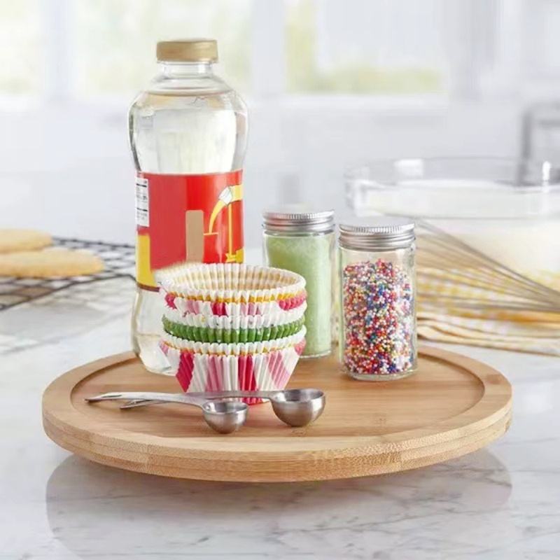 Rotating Bamboo Storage Rack with 360° Swivel Base, Space-Saving, Modern Design, Portable Holder for Kitchen/Living Room/Office