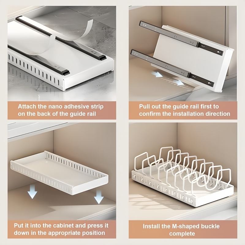Adjustable Telescopic Pot Lid Rack Organizer in Carbon Steel for Pot, Pans, and Lids Storage