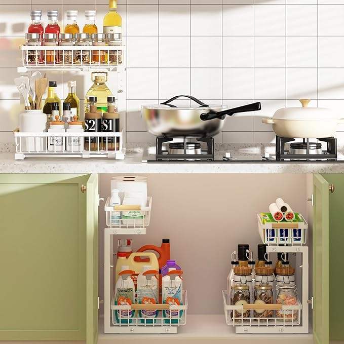 Adjustable Under-Sink Storage Rack and Spice Organizer