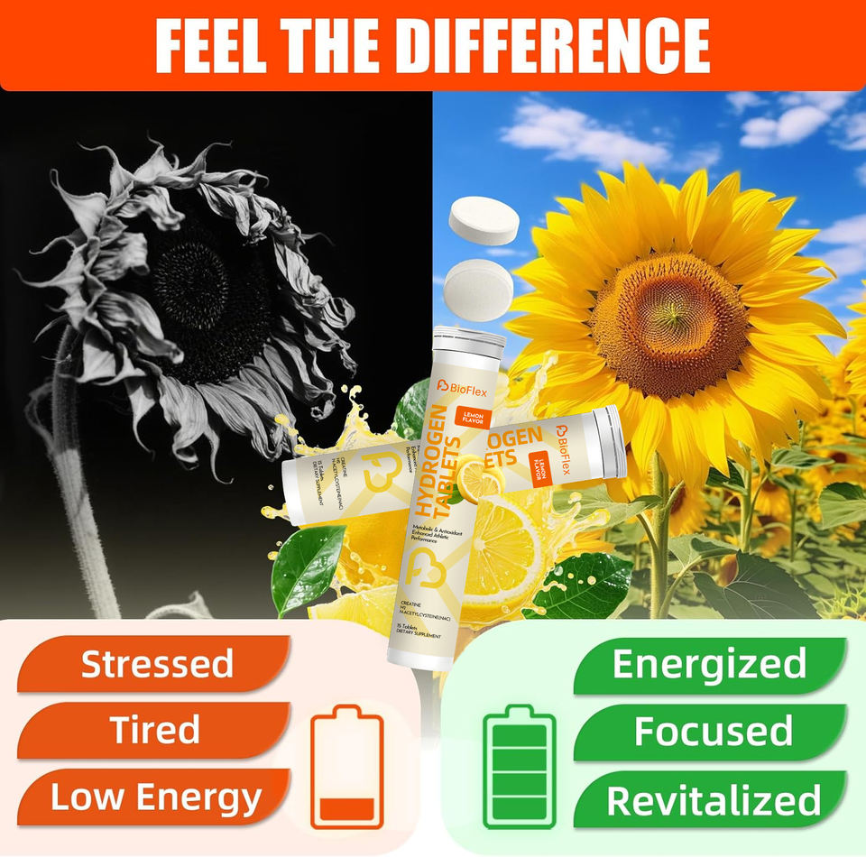 BioFlex OEM Private Label Natural Lemon Flavor 15 Tablets H2 Molecular Hydrogen Water Effervescent Tablets with Creatine & NAC