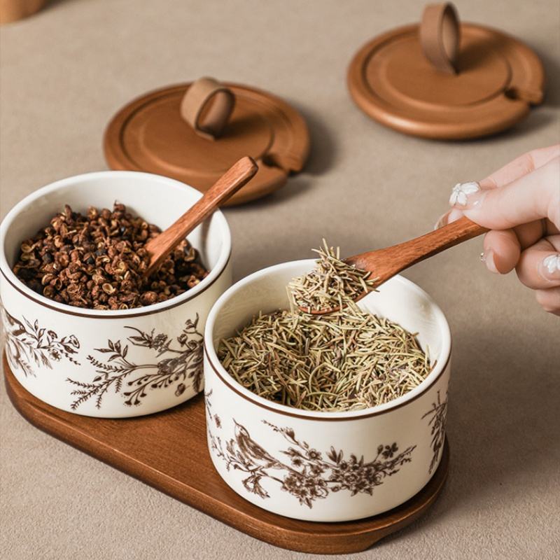 French Style Ceramic Spice Jars Set for Home Kitchen