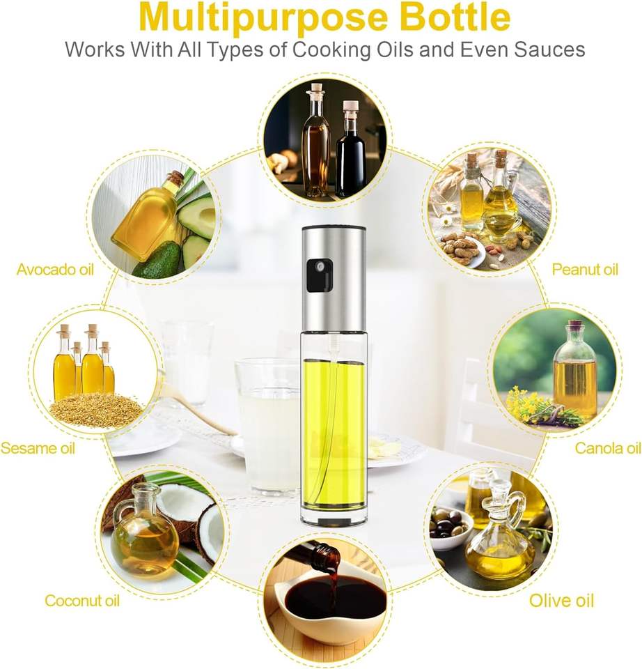 Kitchen Oil Spray Bottle - 100ml Olive Oil Sprayer for Air Fryer and Cooking, Glass Material