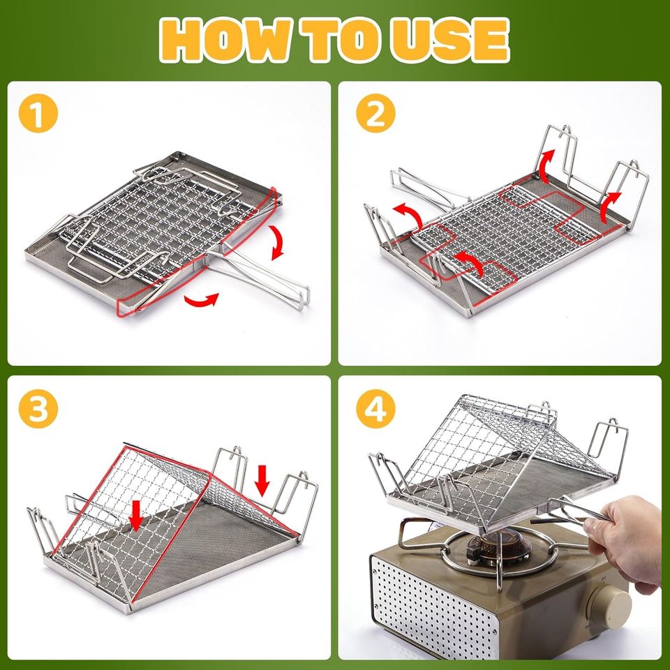 Japanese-Style Portable Stainless Steel Frying Pans Multifunctional Foldable Grill Rack Toaster Grill for Camping Picnics