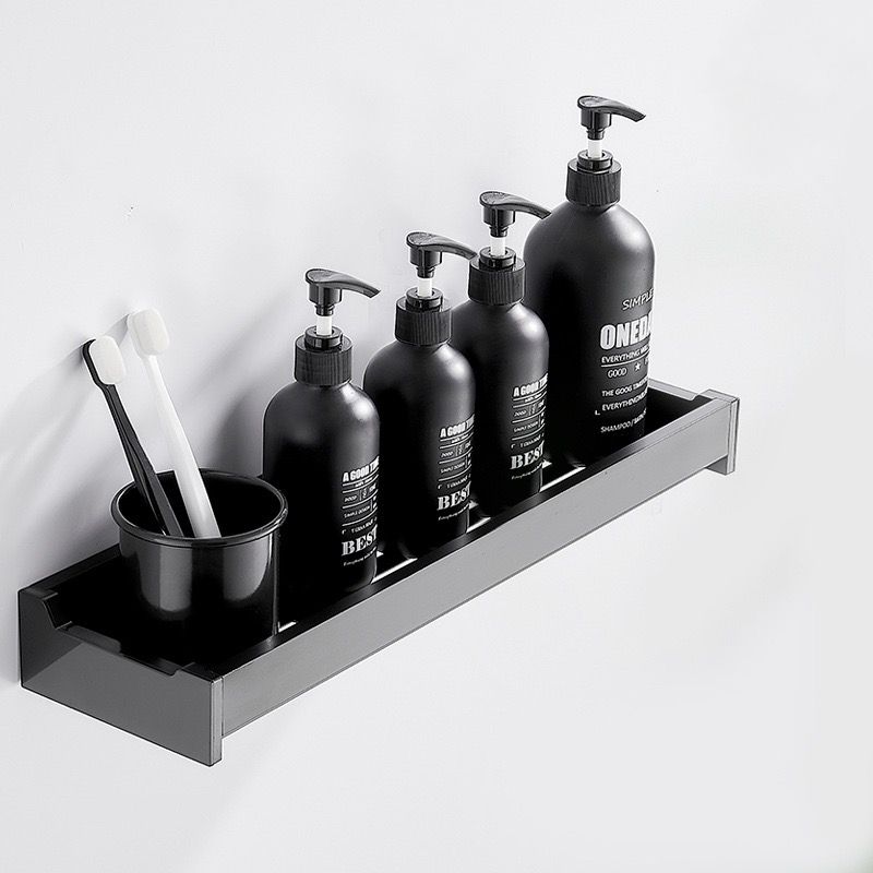 Bathroom Organizer Shelf with Hooks | Self-Adhesive Black Bathroom Storage Rack