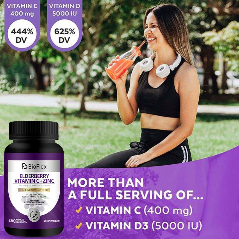 Private Label Halal Vegan 1000mg Black Elderberry Capsules Adult Vitamin C Immune Booster