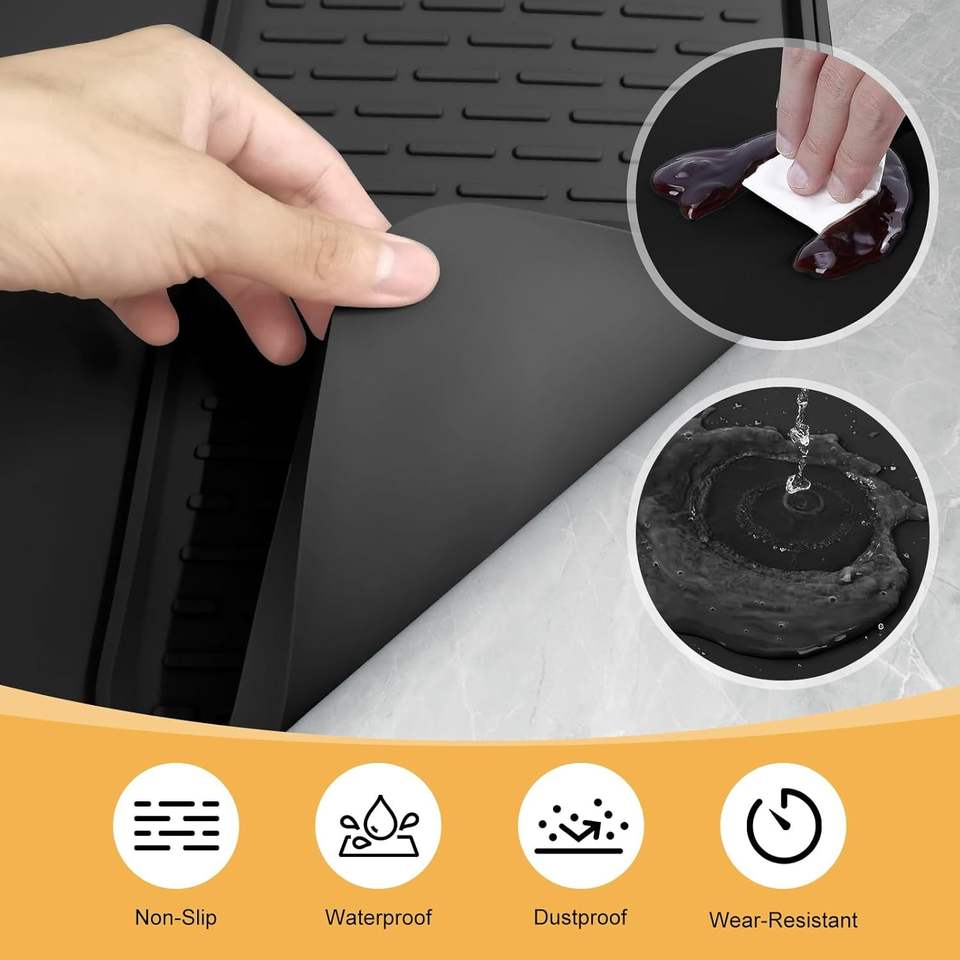 Silicone Coffee Mat, 24'' x 16'' Coffee Bar Mat with Removable Dish Drying Mat for Kitchen Countertops, Coffee Bar Accessories