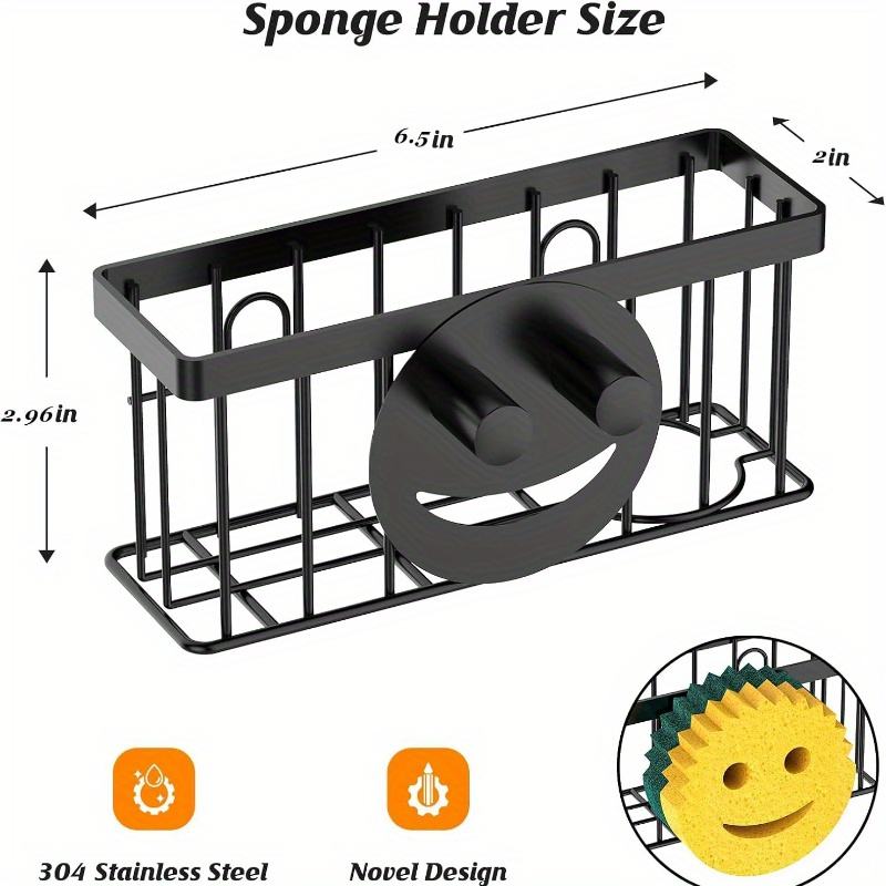 Smiley-Sponge Holder, Kitchen Sink Organizer with 2 Suction Cups/1 Adhesive Strip, Sink Drain Rack