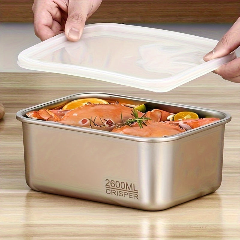 Stainless Steel 3-Piece Food Storage Set with Lid - Multi-Purpose Container for Home Use - Crisper Box for Fruits/Vegetables/Meat
