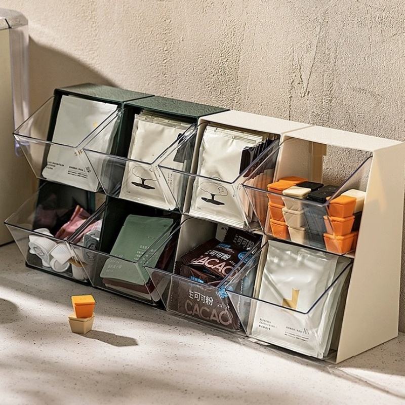 Modern Two-Tier Square Multi-Purpose Plastic PP Organizer for Tea Bags, Coffee Capsules, Instant Coffee at Home