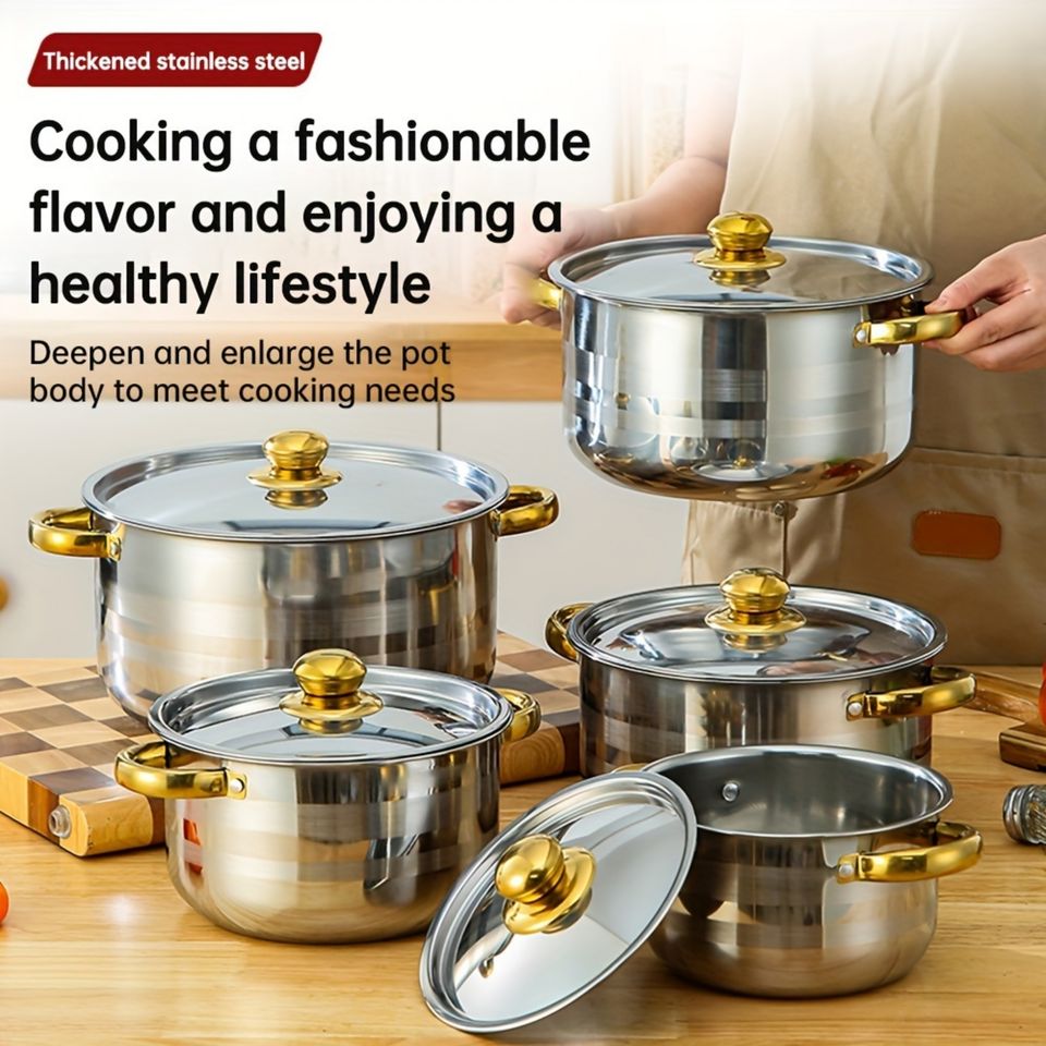 5-Piece Stainless Steel Non-Stick Cookware Set with Pot Pans Casserole Soup Pot Kitchen Utensils